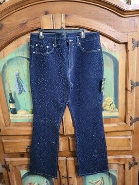 Boohoo Man Slim Fit Navy Jeans with Rhinestone Embellishments